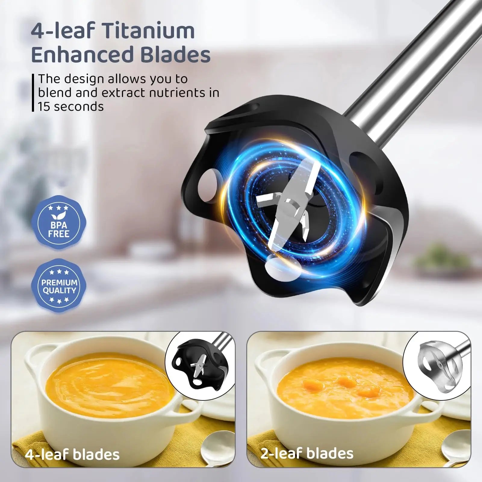Powerful handheld immersion blender, mixer for vegetables, meat, smoothies, sauces, baby food and soups