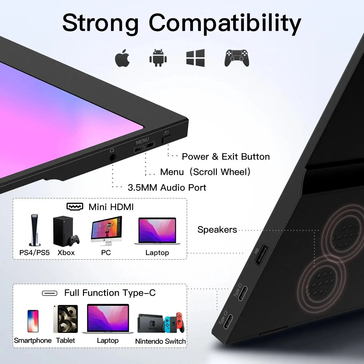 15.6" Portable Monitor 1080P HDR | USB-C & HDMI Travel Display with 100% sRGB – Second Screen for Laptop