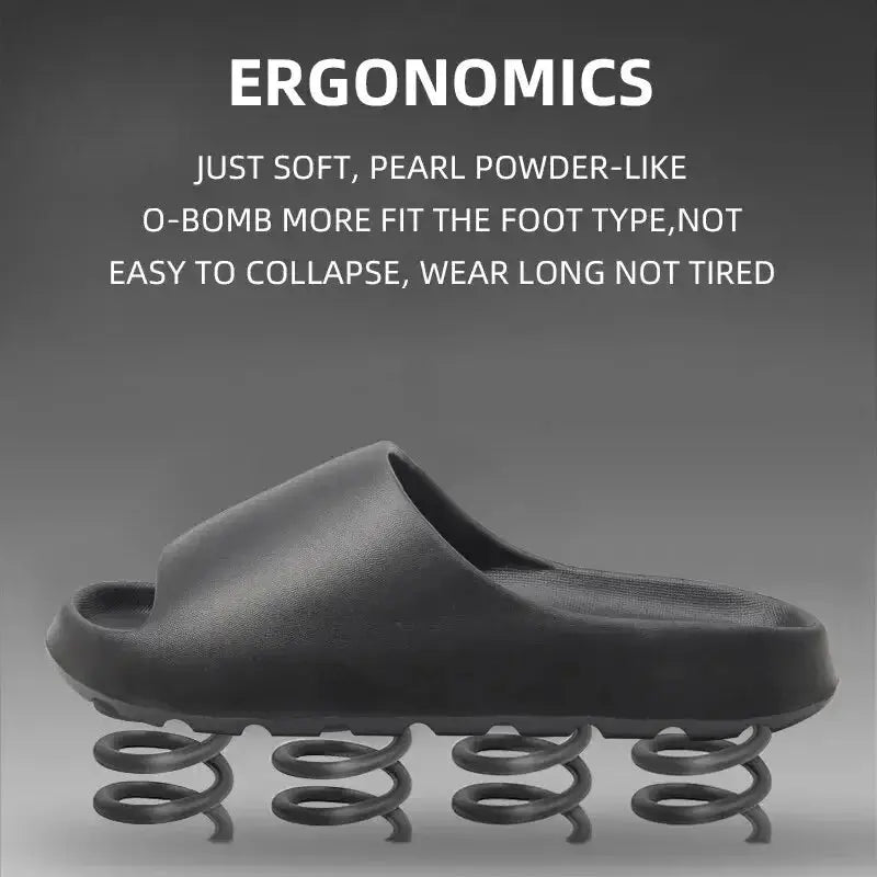 Ergonomic design of 1 Pair Cloud Cushion Slippers for Men & Women with spring-like cushioning for long-lasting comfort and foot support.