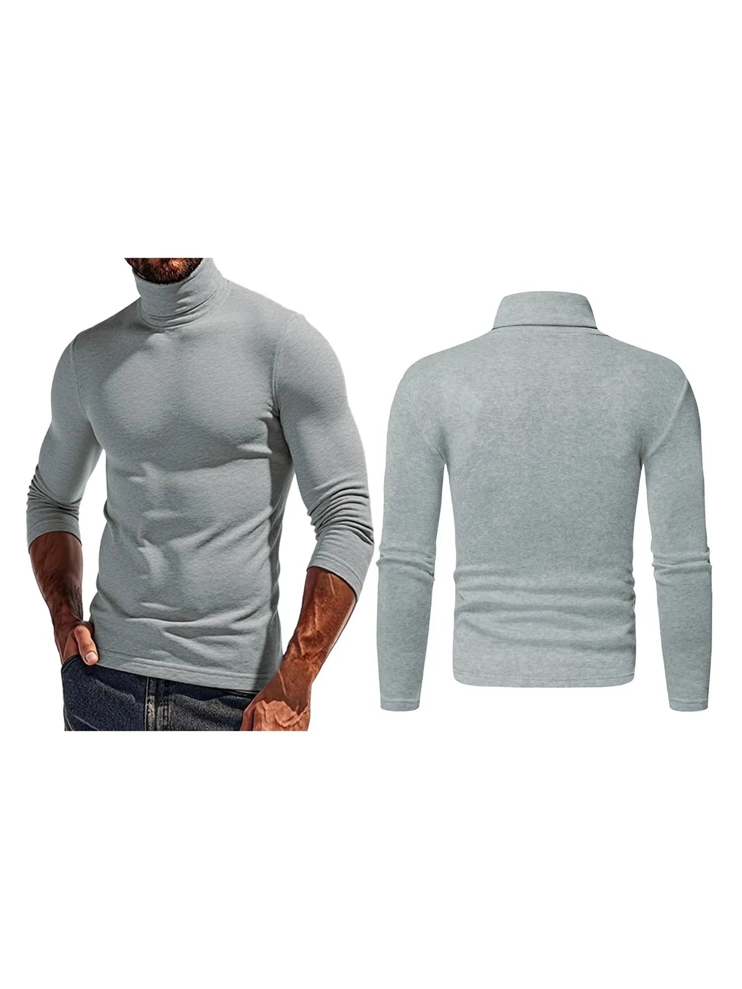 Men’s Long Sleeved Shirt Slim Fit Solid Turtleneck Tee