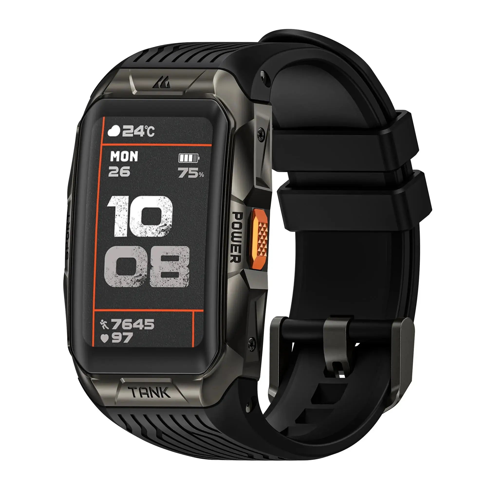 Smartwatch for Men 1.64" AMOLED with rugged black design, Bluetooth calling, and fitness tracking display in the smart watches category.