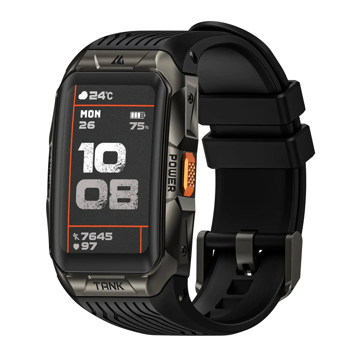 Smartwatch for Men 1.64" AMOLED with rugged black design, Bluetooth calling, and fitness tracking display in the smart watches category.