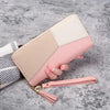 Elegant color-block zipper wallet with tassel, pink and beige