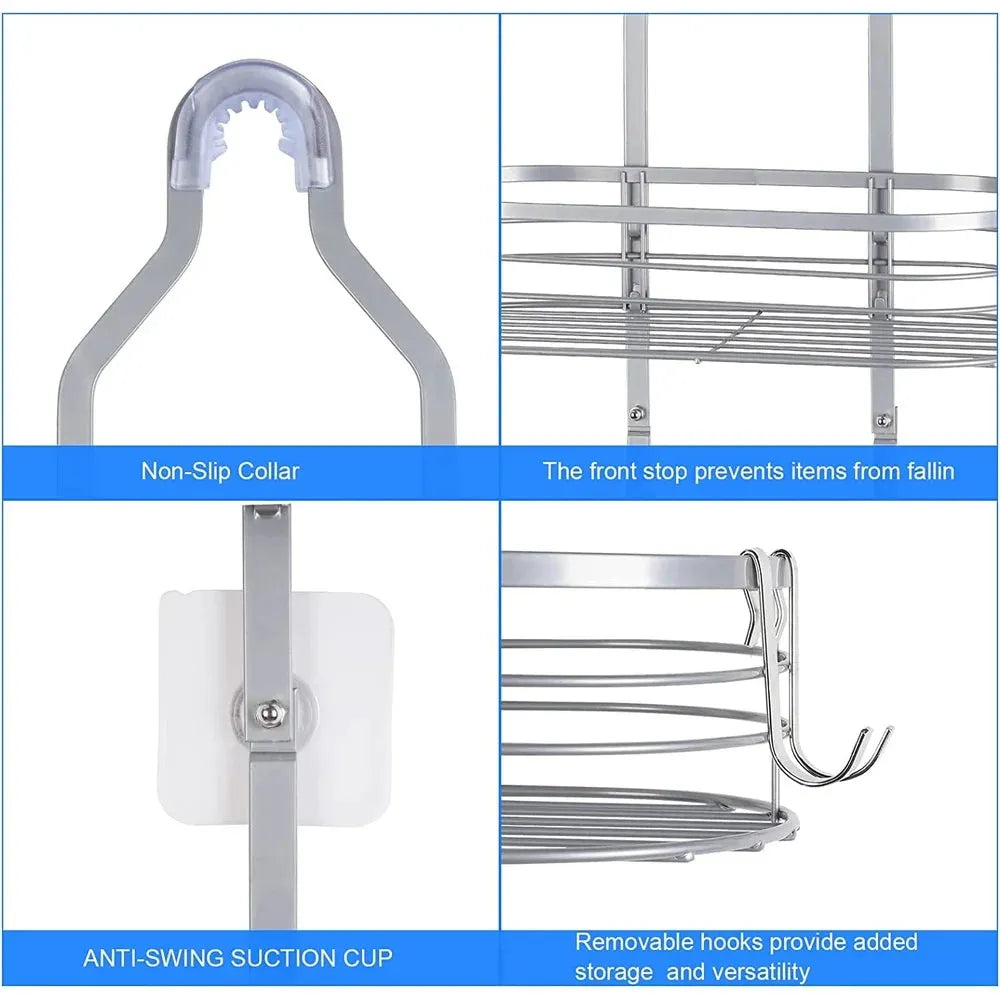 Shower Caddy Over Head Rustproof Storage Rack With Hooks