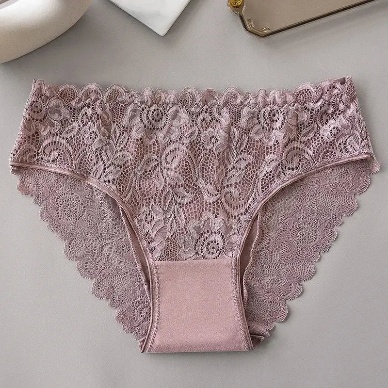5-Pack Women's Lace Cotton Panties Floral Embroidered Briefs with Hollow-Out Design