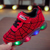 Red Spiderman LED sneaker for kids with breathable design