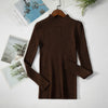 Brown women's turtleneck sweater on hanger