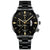 Black luxury watch with round dial and gold details