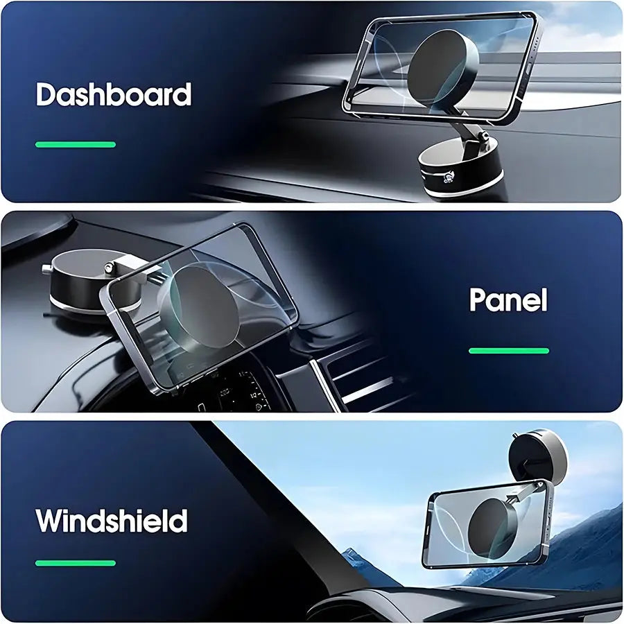 360° Rotatable Magnetic Phone Holder – Foldable Vacuum Mount with Strong Magnet – Universal Car Holder for iPhone 12–16 Pro Max