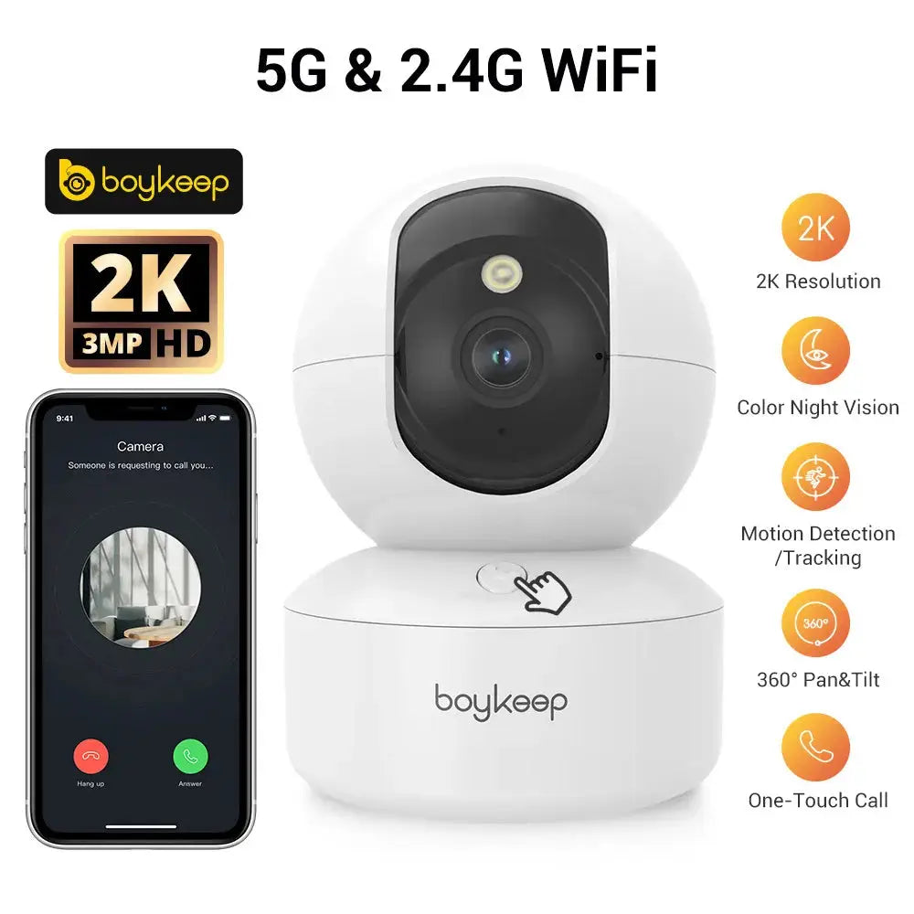 BoyKeep 3MP Indoor Smart Baby Monitor – 5G/2.4GHz WiFi Security Camera with Auto Tracking & 24/7 Video Surveillance