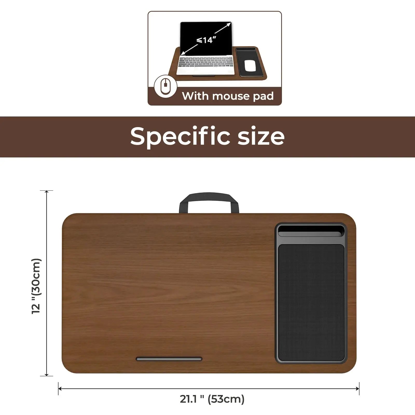 Lap Desk with Mouse Pad & Phone Holder – Portable & Lightweight for Bed, Couch, Travel – 21.1"x12", Anti-Slip Strip