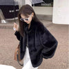 Women's solid color stand-up collar mink fur jacket