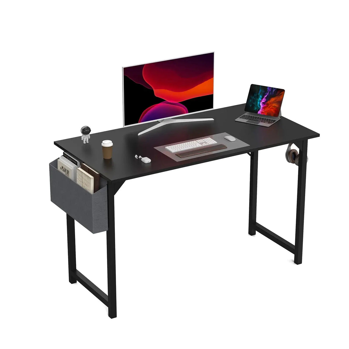 JHK Computer Desk – Modern Compact Office Table with Side Bag & Headphone Hook, Easy to Assemble