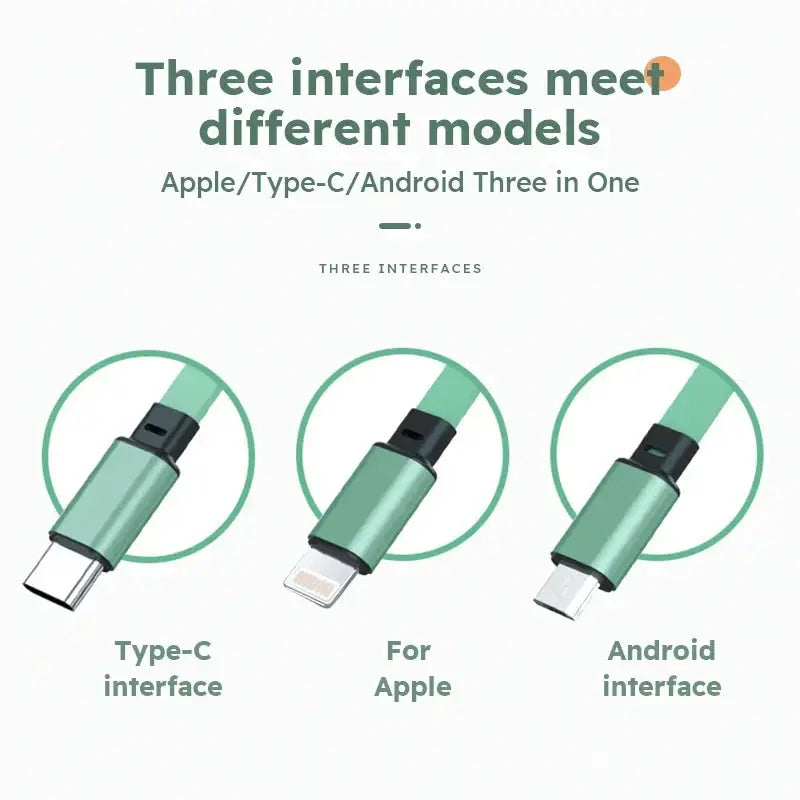 3-in-1 retractable USB charging and data cable, fast charge, compatible with iPhone, Samsung, Huawei, Xiaomi (2-pack)
