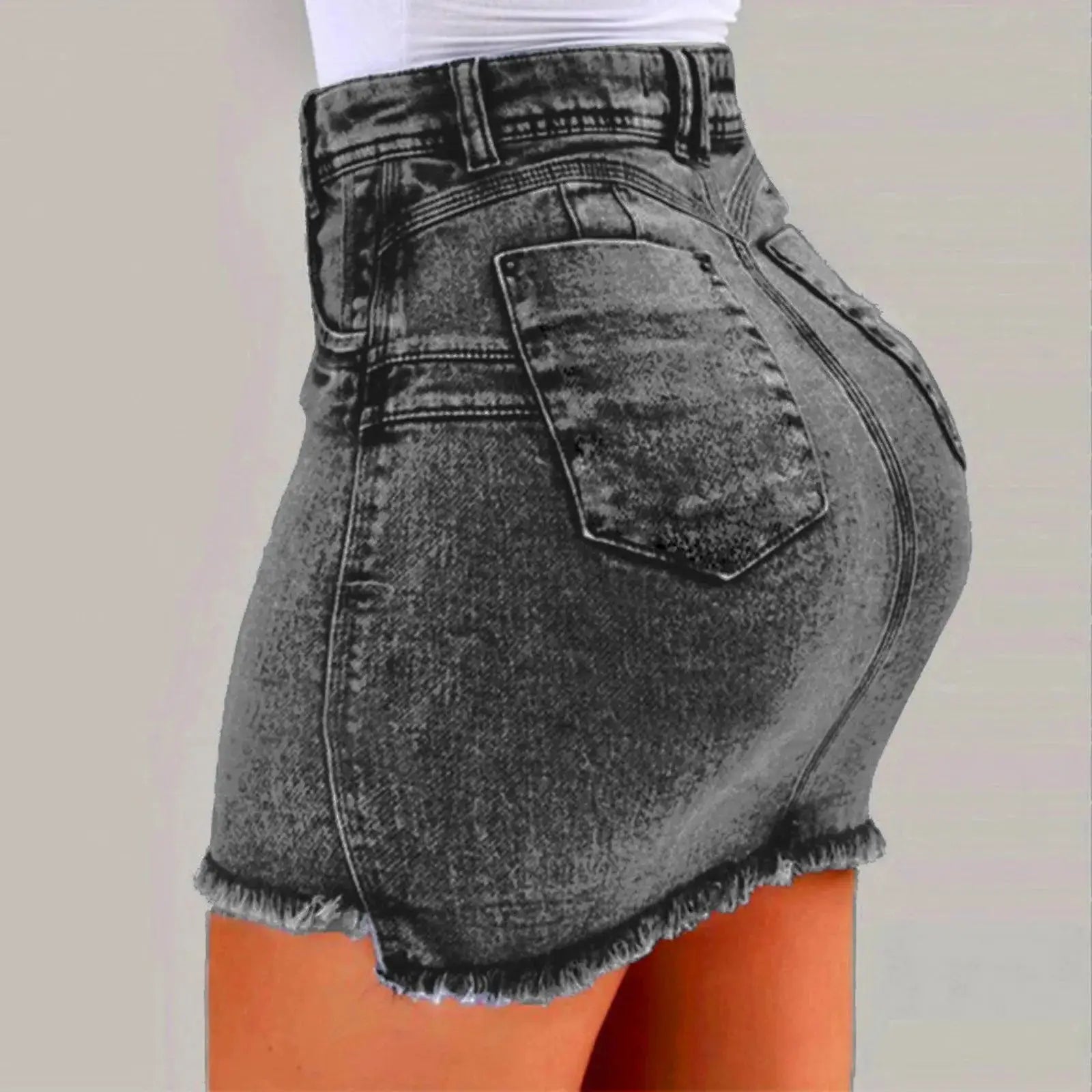Women’s denim mini skirt, high-waisted summer style with washed finish and slim casual cut