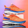 Orange men's marathon running shoes with blue accents