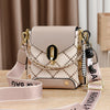 Beige women's mini crossbody bag with studded decoration