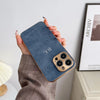 Blue personalized leather iPhone case with initials