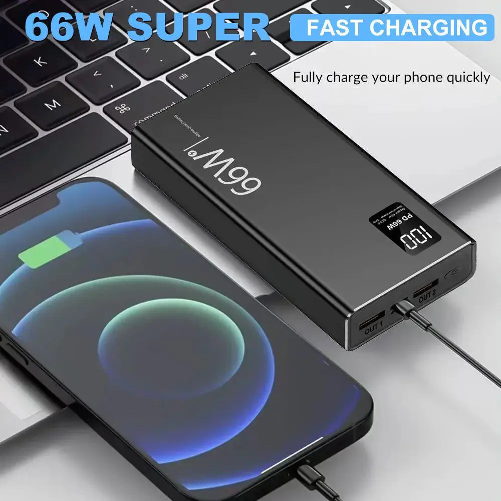 66W Fast Charging Power Bank 20000mAh USB Portable Battery with Two-Way Quick Charge for iPhone & Android