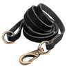 Black leather dog leash with brass clasp