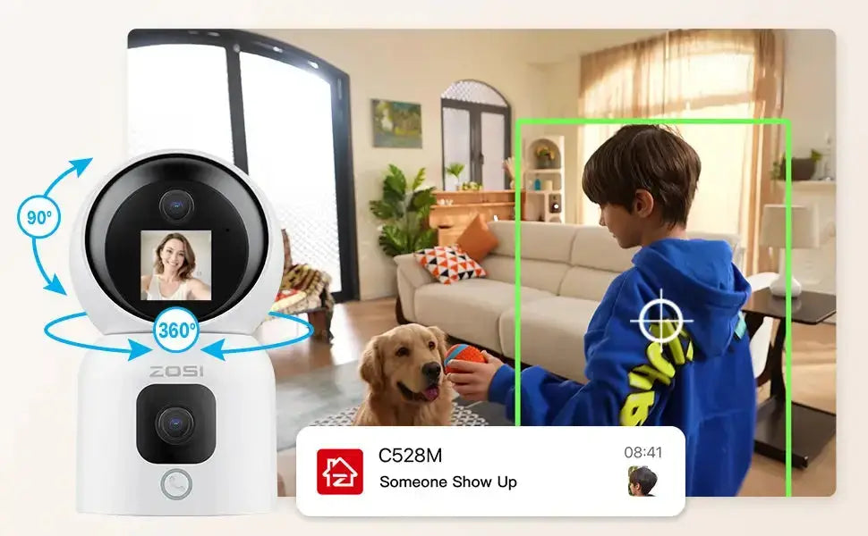 360° Indoor WiFi Security Camera PTZ with AI Tracking, HD Night Vision & Baby Monitor Mode