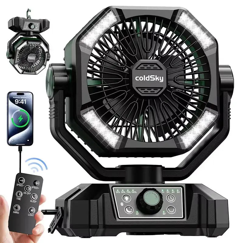 Portable Camping Fan with LED Lantern 8 Speeds & 20000mAh Battery for Outdoor & Fishing