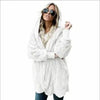 White hooded double fleece cardigan jacket