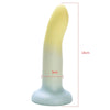 Blue and yellow silicone dildo with dimensions