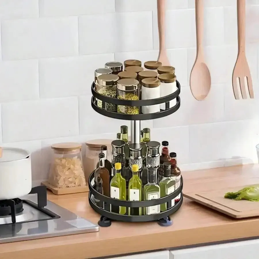 3 Tier Rotating Spice Rack with Polished Metal Organizer