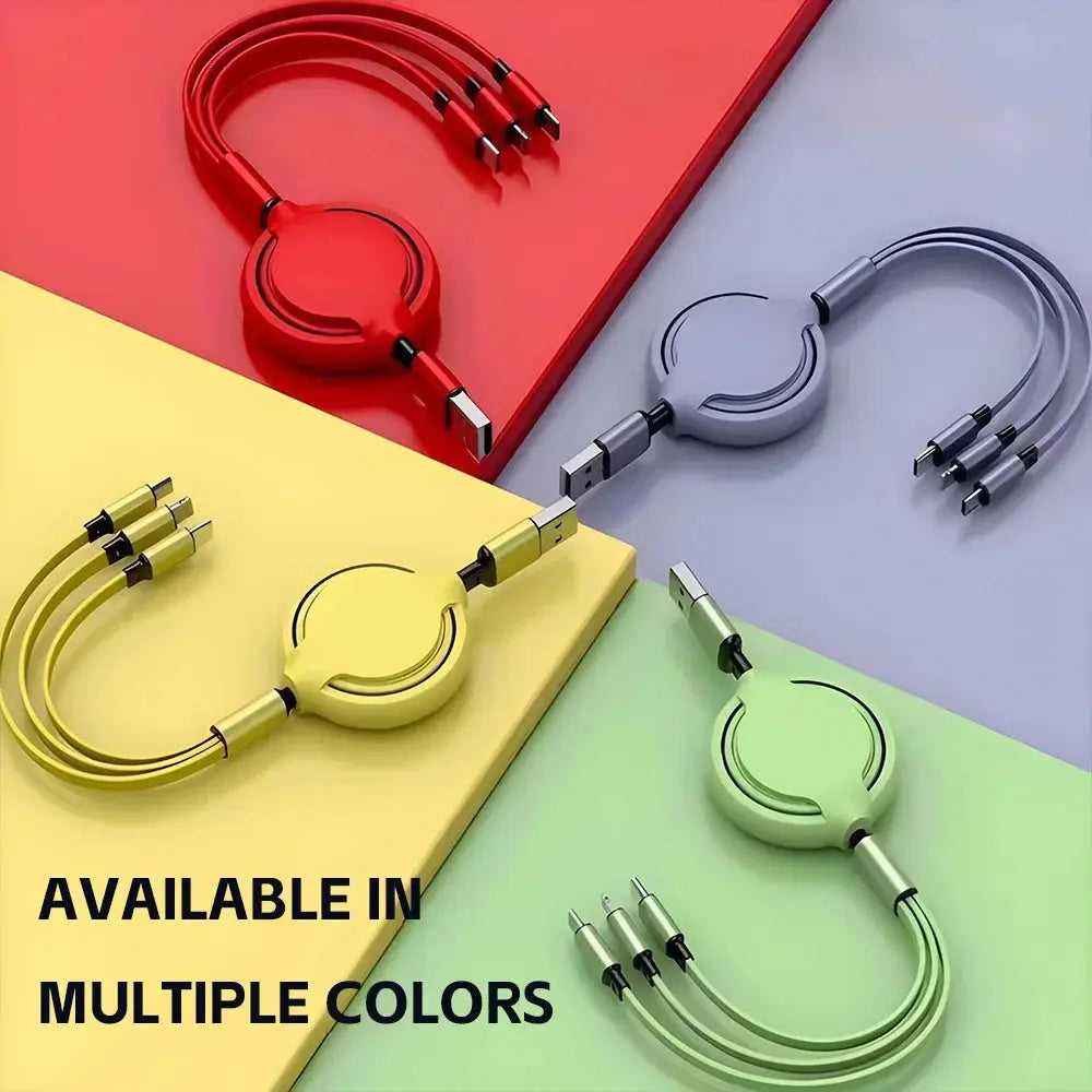 3-in-1 retractable USB charging and data cable, fast charge, compatible with iPhone, Samsung, Huawei, Xiaomi (2-pack)