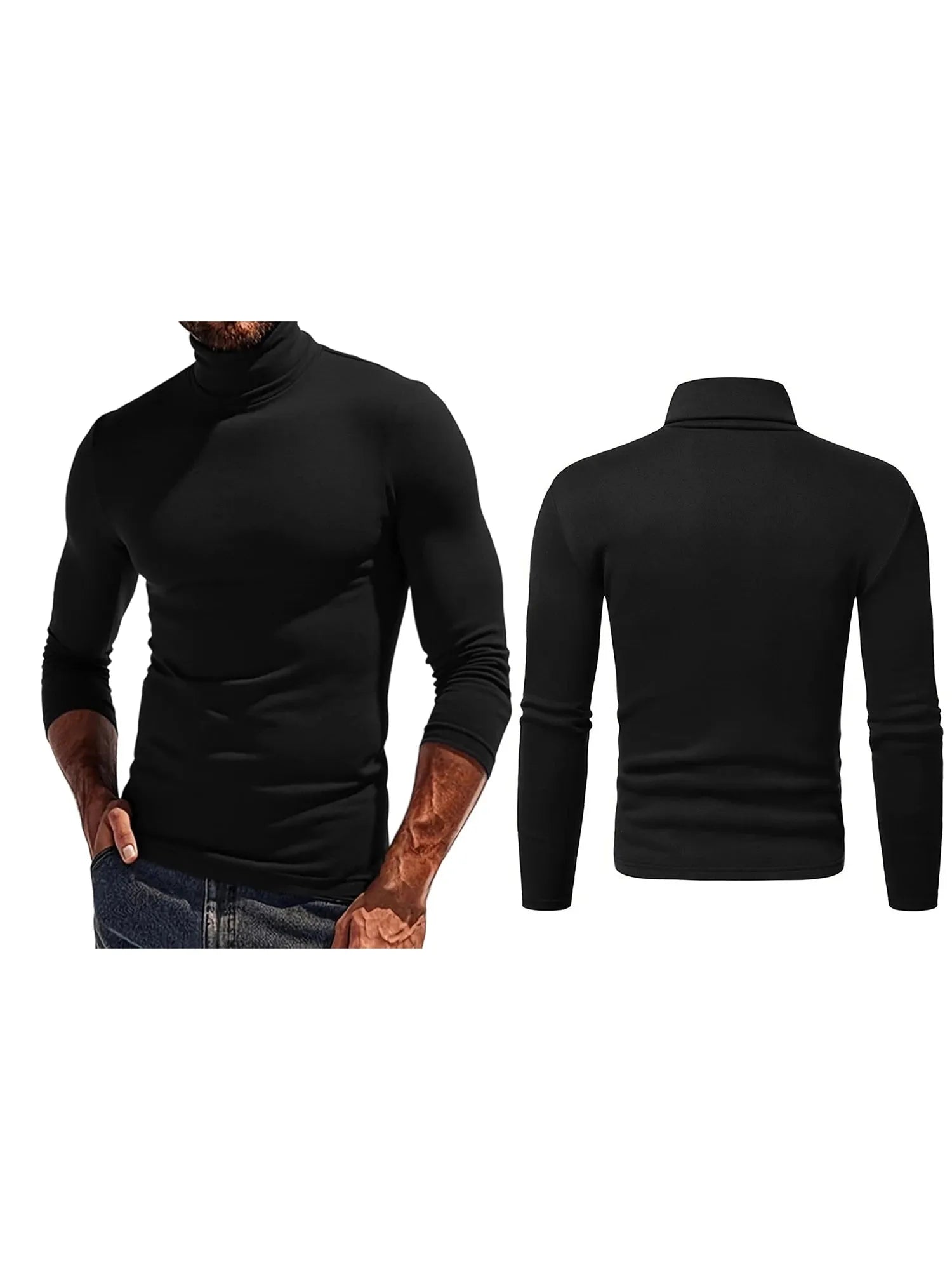 Men’s Long Sleeved Shirt Slim Fit Solid Turtleneck Tee