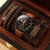 Brown fashion sports watch set with braided bracelets for men