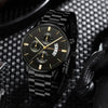 Men's black stainless steel luxury calendar quartz watch