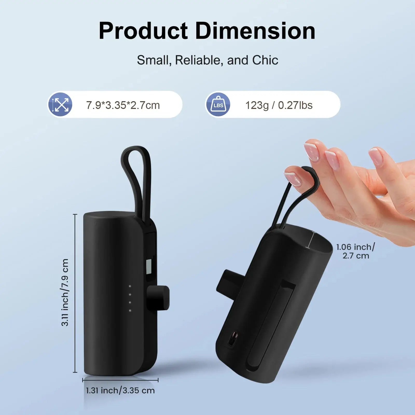 Mini Power Bank 4500mAh Portable Phone Charger Capsule Dual USB-C Ports for iPhone 15/16 & Android Devices