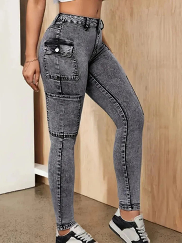 Jeans Women Black Grey Slim Fit Stretch Ankle Tapered