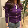 Purple long sleeve cardigan with pearl buttons