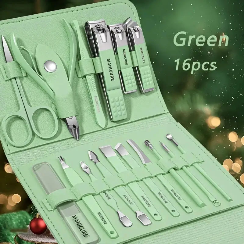 16-piece stainless steel manicure and pedicure kit, nail clipper set with case, ideal for home or travel use