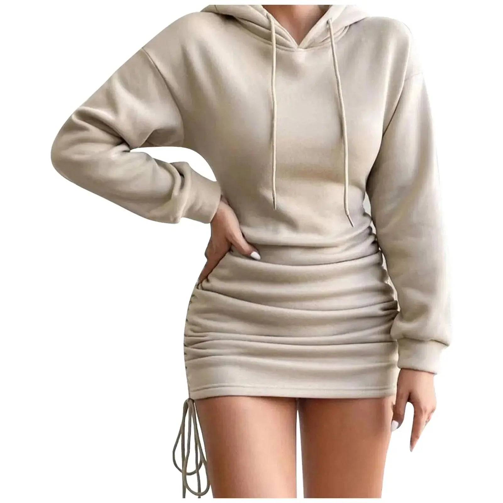 Women’s hooded sweatshirt dress, slim fit with drawstring, long sleeves and casual everyday style