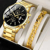 Gold stainless steel men's watch with luminous dial