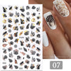 Black and white leaf nail art stickers on blue background