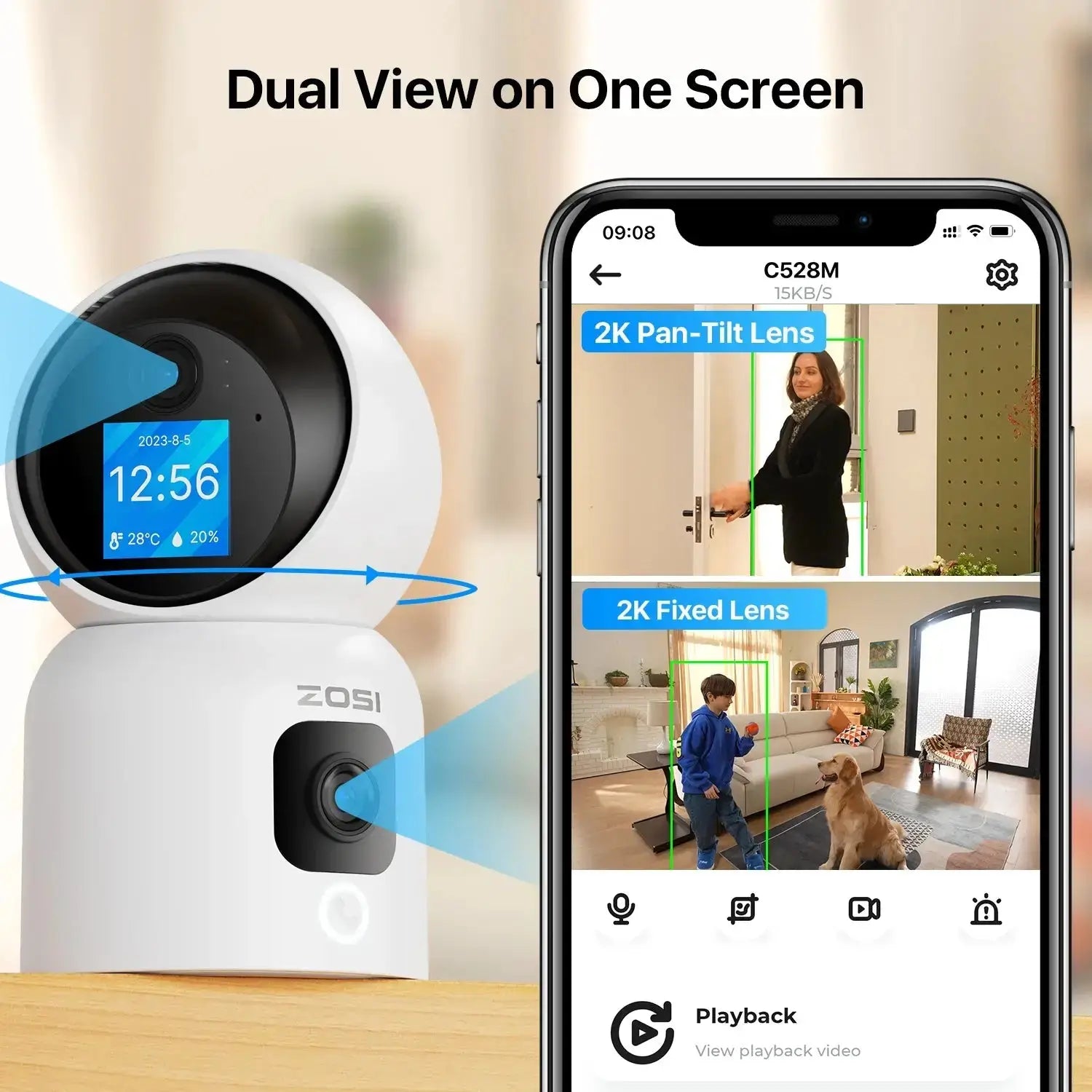 360° Indoor WiFi Security Camera PTZ with AI Tracking, HD Night Vision & Baby Monitor Mode