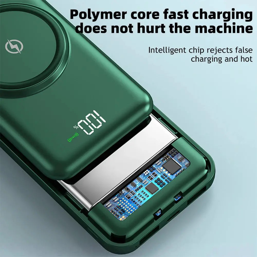 Wireless Power Bank 20000mAh Fast Charging with Built-in 4 Cables for iPhone 13–15 & Android Devices