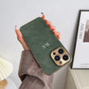 Green personalized leather iPhone case with initials