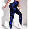 Black and blue tie-dye yoga pants, comfortable fit