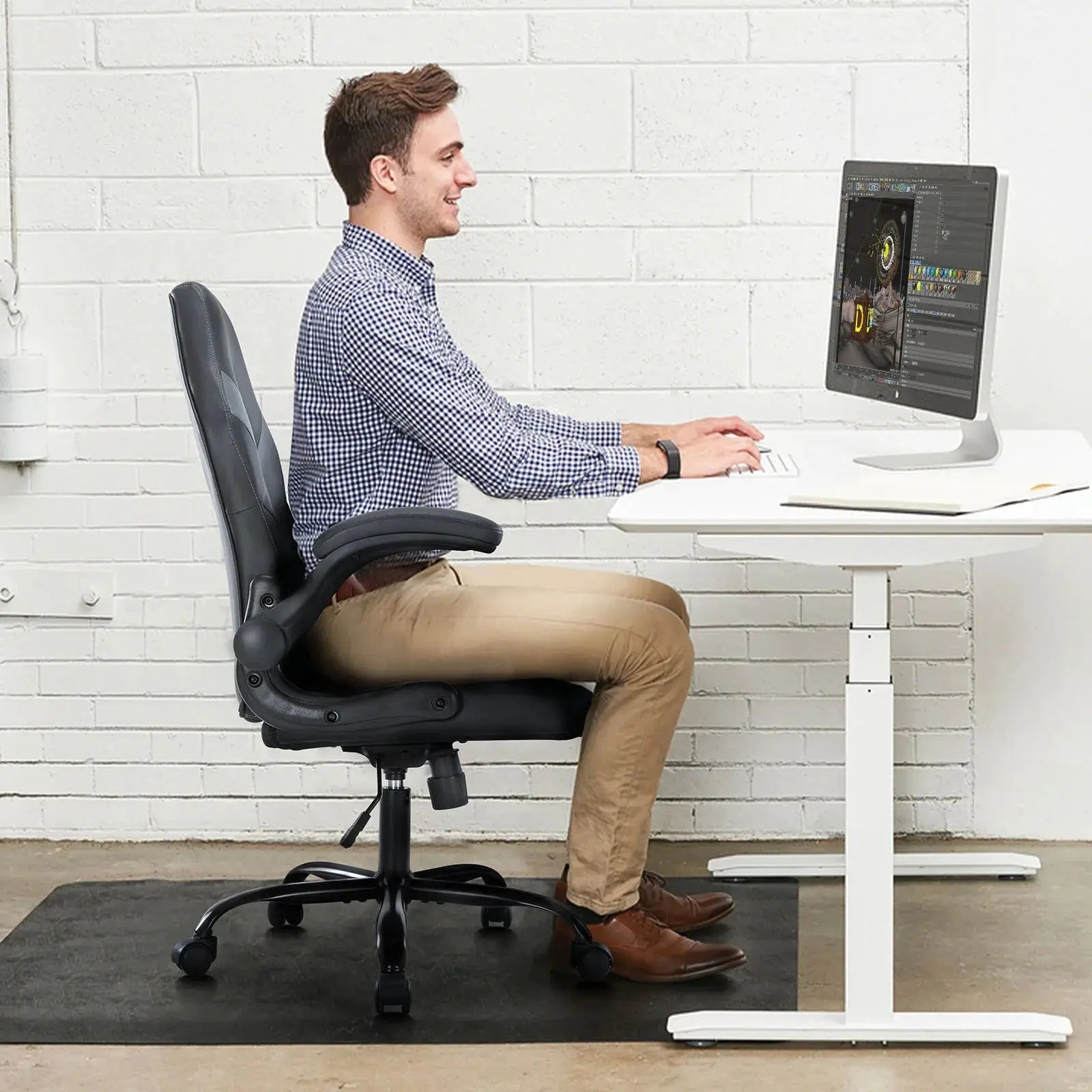 Ergonomic PU Leather Gaming Chair Adjustable Height & Flip-Up Arms Office or Home Desk Seat