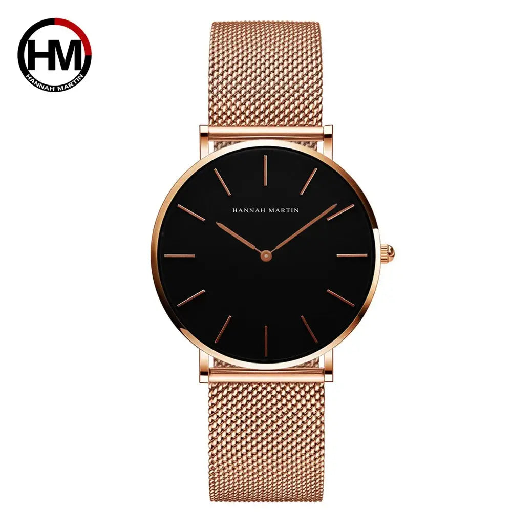 Women's Luxury Rose Gold Watch Japan Quartz Movement Stainless Steel Waterproof