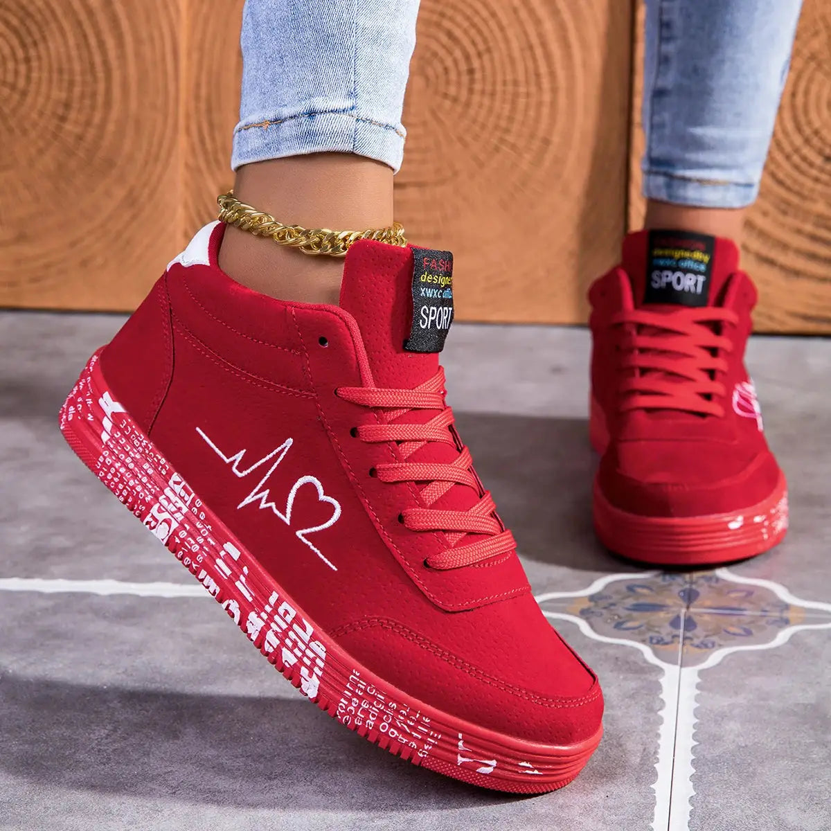 Women’s Heart Design Sneakers | Comfy Lace-Up Platform Shoes for Valentine’s Day & Daily Style