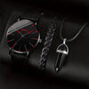 3-piece fashion men's watch set with black watch, bracelet, and pendant