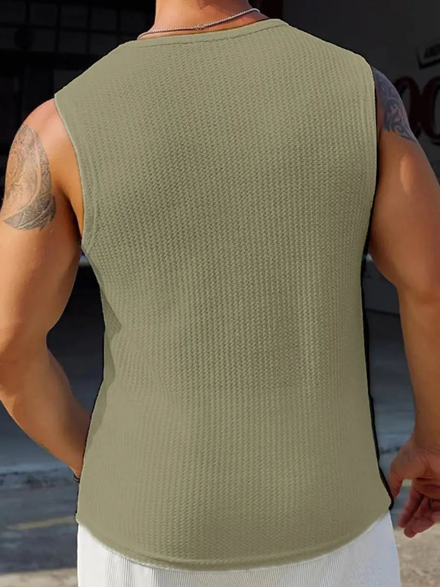 Men’s Ribbed Knit Tank Top Solid Color Sleeveless Shirt for Workout, Bodybuilding & Streetwear
