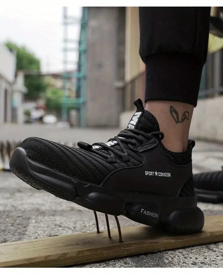 Breathable safety shoes with steel toe, anti-puncture sole, comfortable and stylish design